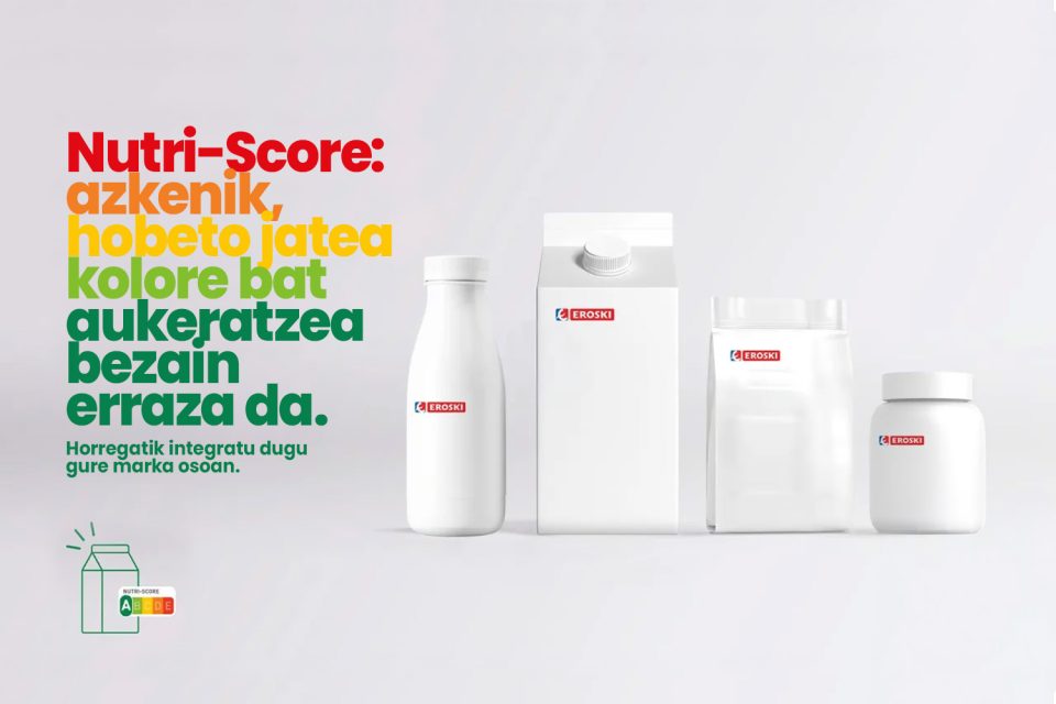 EROSKI marka propioko produktuetako Nutri-Score etiketari buruzko informazio-grafikoa.