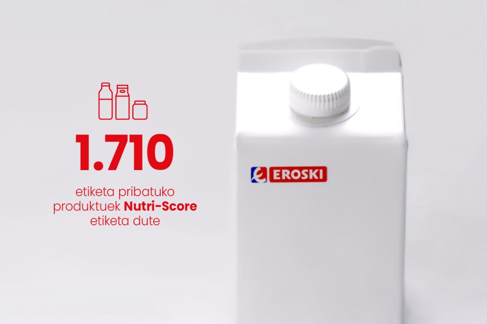 EROSKI marka propioko produktuetako Nutri-Score etiketari buruzko informazio-grafikoa.