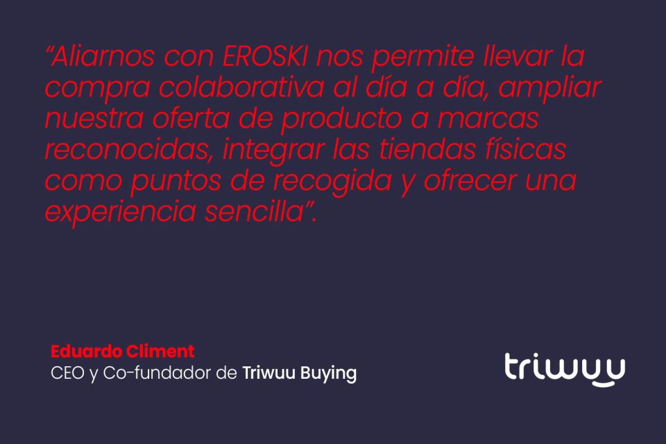 Pantalla con información del programa de innovación de EROSKI y testimonios de empresas colaboradoras.